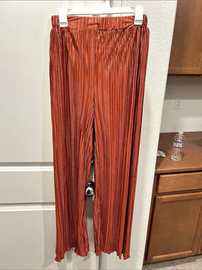 SHEIN Solid Pleated Wide Leg Pants and Top Set Orange Larges